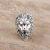 Men's sterling silver ring, 'Kingly Lion' - Men's Sterling Silver Lion Ring Crafted in India