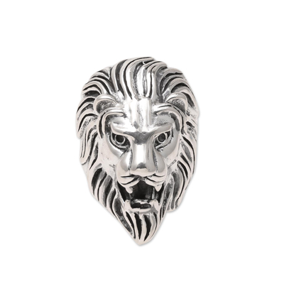 Men's sterling silver ring, 'Kingly Lion' - Men's Sterling Silver Lion Ring Crafted in India