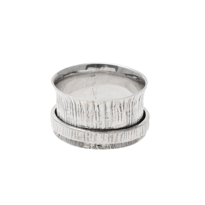 Sterling silver spinner ring, 'Rotating Trunk' - Tree Bark Pattern Sterling Silver Spinner Ring from India