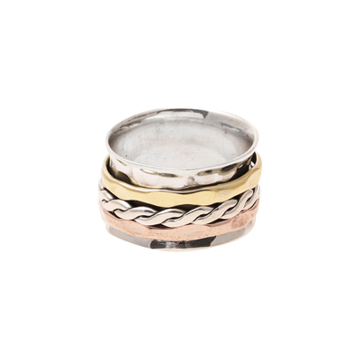 Sterling silver spinner ring, 'Rotating Twist' - Twist Pattern Sterling Silver Spinner Ring from India