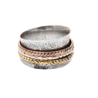 Sterling silver spinner ring, 'Rope Rotation' - Rope Pattern Sterling Silver Spinner Ring from India