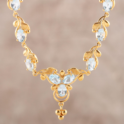 Gold plated blue topaz pendant necklace, Azure Glitter