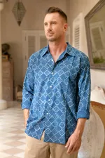 Men's block-printed cotton shirt, 'Bold Diamonds' - Block-Printed Men's Cotton Shirt from India