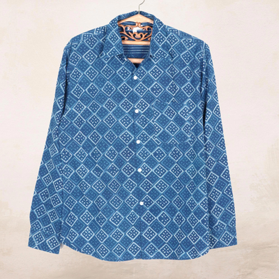 Men's block-printed cotton shirt, 'Bold Diamonds' - Block-Printed Men's Cotton Shirt from India