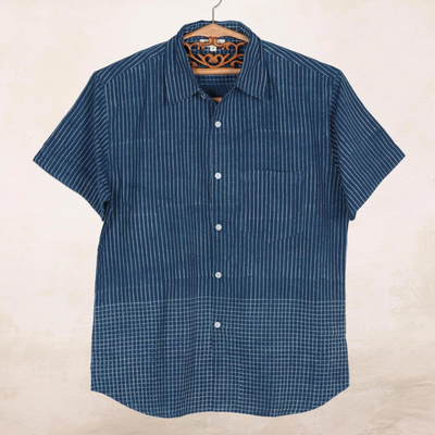Men's block-printed cotton shirt, 'Handsome Stripes' - Men's Block-Printed Cotton Shirt Crafted in India