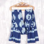 Block-printed cotton shawl, 'Indigo Moons' - Moon Motif Block-Printed Cotton Shawl from India