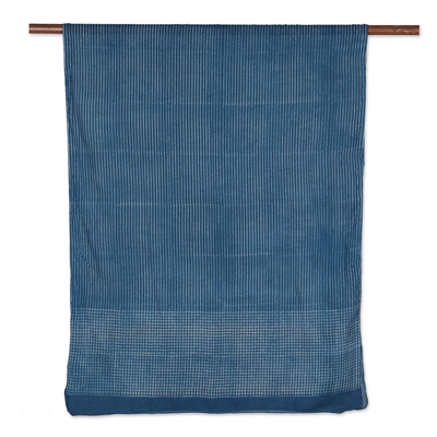 Schal aus Baumwolle mit Blockdruck - Gestreifter Baumwollschal mit Blockdruck in Indigo aus Indien