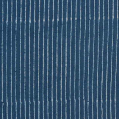 Block-printed cotton shawl, 'Indigo Stripes' - Striped Block-Printed Cotton Shawl in Indigo from India