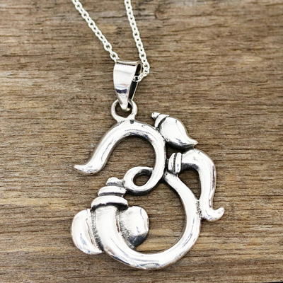 Sterling silver pendant necklace, 'Fascinating Om' - Sterling Silver Om Pendant Necklace from India