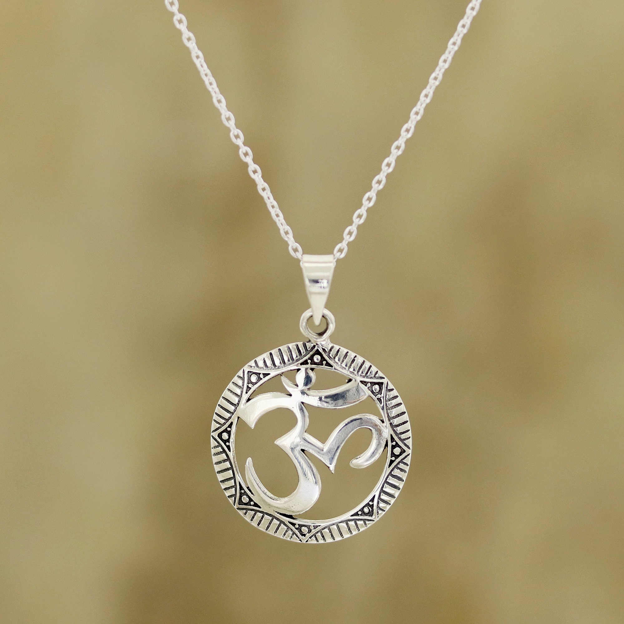 Sterling Silver Om Pendant Necklace From India Meditative Medallion - Om Pendant Silver India Sterling Silver Om Pendant Necklace From India Meditative Medallion - Om Pendant Silver India