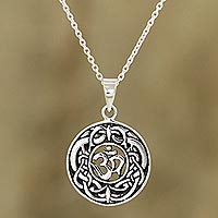 Sterling silver pendant necklace, 'Om Pattern' - Celtic Om Sterling Silver Pendant Necklace from India