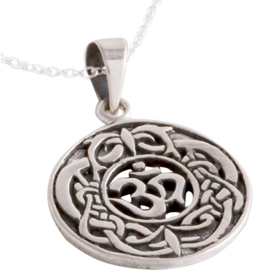 Sterling silver pendant necklace, 'Om Pattern' - Celtic Om Sterling Silver Pendant Necklace from India