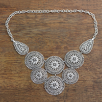 Sterling silver statement necklace, 'Regal Medallions' - Sterling Silver Medallion Statement Necklace from India