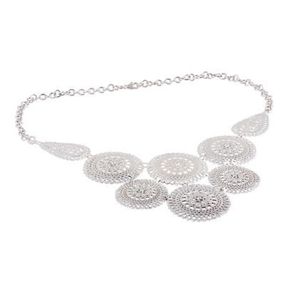 Sterling silver statement necklace, 'Regal Medallions' - Sterling Silver Medallion Statement Necklace from India