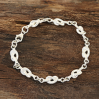 Sterling silver link bracelet, 'Glistening Knots'