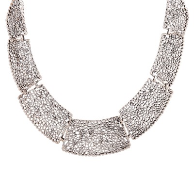 Sterling silver statement necklace, 'Magnificent Trellis' - Floral Sterling Silver Statement Link Necklace from India