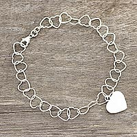 Sterling silver link bracelet, 'Many Hearts'
