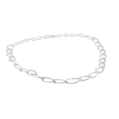 Sterling silver link necklace, 'Fascinating' - Marquise-Shaped Sterling Silver Link Necklace from India