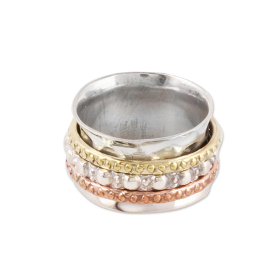 Sterling silver spinner ring, 'Mesmerizing Triple' - Textured Sterling Silver Spinner Ring from India