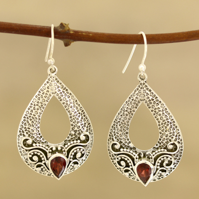 Garnet dangle earrings, 'Glorious Delight' - Drop-Shaped Garnet Dangle Earrings from India