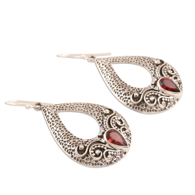 Garnet dangle earrings, 'Glorious Delight' - Drop-Shaped Garnet Dangle Earrings from India