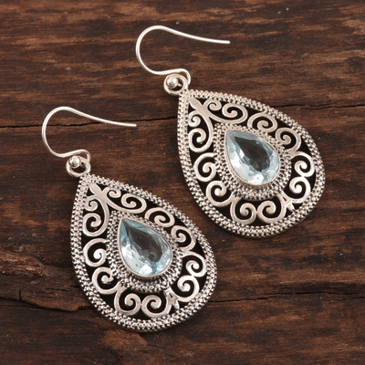 Blue topaz dangle earrings, 'Iridescent Vines' - 6-Carat Blue Topaz Dangle Earrings from India