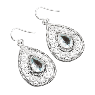 Blue topaz dangle earrings, 'Iridescent Vines' - 6-Carat Blue Topaz Dangle Earrings from India