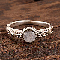 Rainbow moonstone solitaire ring, 'Misty Globe' - Rainbow Moonstone Solitaire Ring Crafted in India