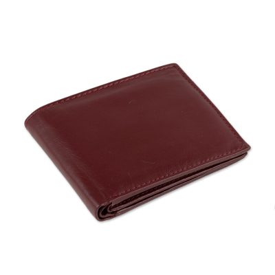 Leather wallet, 'Bold Burgundy' - Handmade Leather Wallet in Solid Burgundy from India