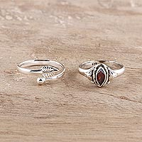 Garnet and sterling silver rings, 'Royal Delight' (pair)
