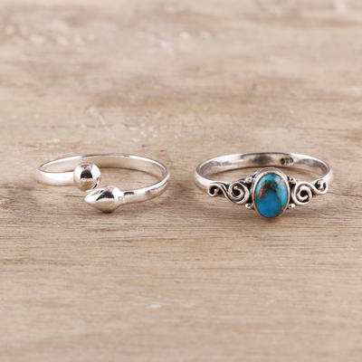 Sterling silver and composite turquoise rings, 'Delightful Ocean' (pair) - Sterling Silver and Composite Turquoise Rings (Pair)
