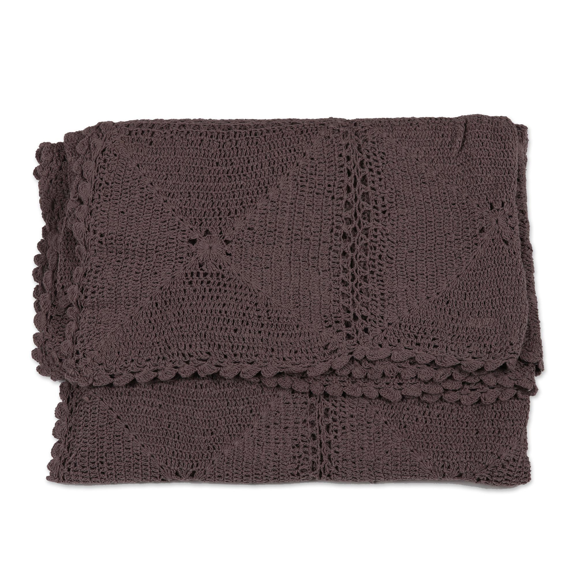Crocheted Mauve Cotton Throw Blanket from India Comfort Muse in Mauve
