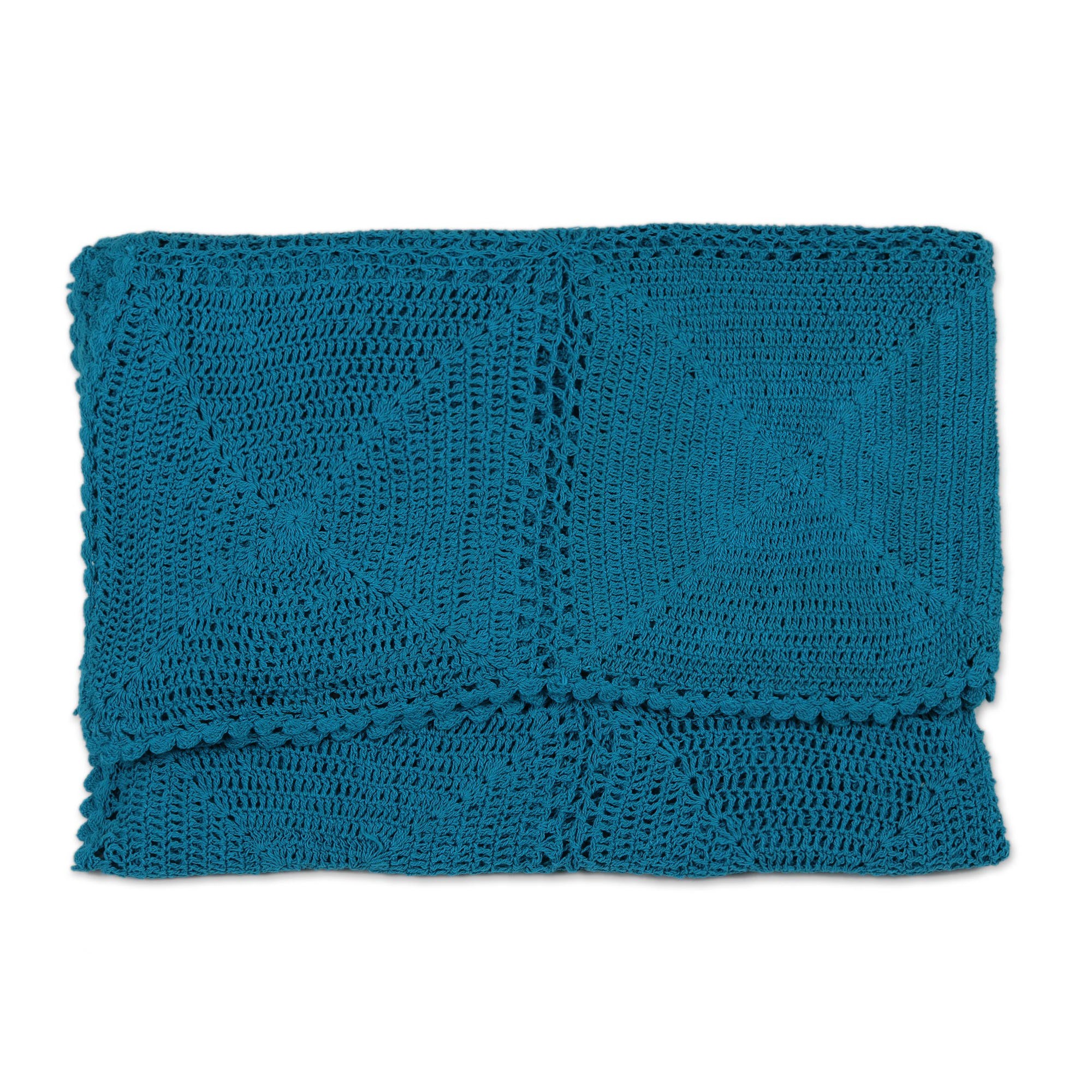Crocheted Turquoise Cotton Throw Blanket from India Comfort Muse in