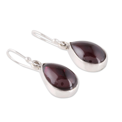 Garnet dangle earrings, 'Red Glimmer' - Natural Teardrop Garnet Dangle Earrings from India