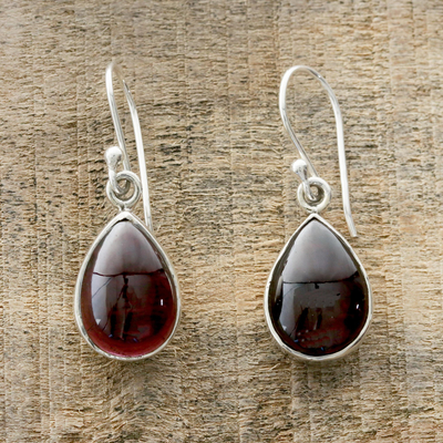 Garnet dangle earrings, 'Red Glimmer' - Natural Teardrop Garnet Dangle Earrings from India