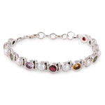 Multi-gemstone tennis bracelet, 'Sparkling Grace' - Cultured Pearl and Multi-Gem Tennis Bracelet from India