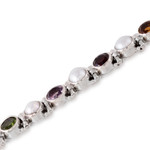 Multi-gemstone tennis bracelet, 'Sparkling Grace' - Cultured Pearl and Multi-Gem Tennis Bracelet from India