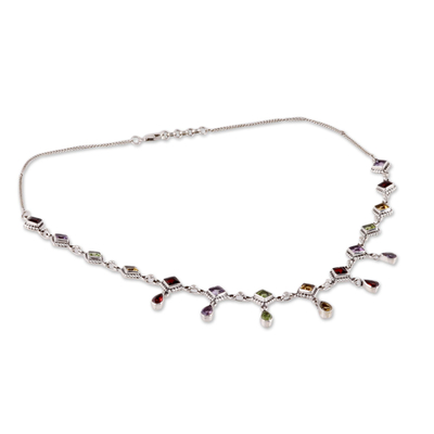 Multi-gemstone link necklace, 'Shimmering Light' - Multi-Gemstone Link Necklace Crafted in India