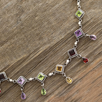 Collar de eslabones con Múltiples gemas - Collar de eslabones con piedras preciosas Múltiples elaborado en la India