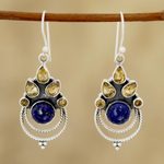Citrine and lapis lazuli dangle earrings, 'Radiant Harmony' - Citrine and Lapis Lazuli Dangle Earrings by Indian Artisans