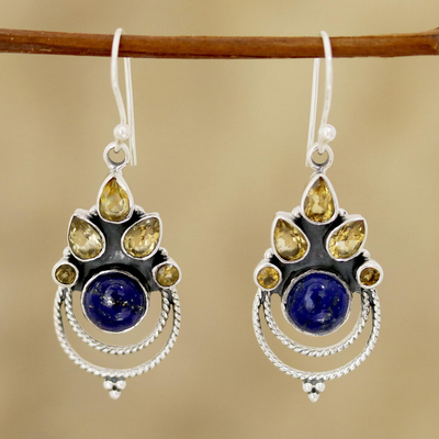 Pendientes colgantes de citrino y lapislázuli - Pendientes colgantes de citrino y lapislázuli de artesanos indios