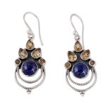 Citrine and lapis lazuli dangle earrings, 'Radiant Harmony' - Citrine and Lapis Lazuli Dangle Earrings by Indian Artisans