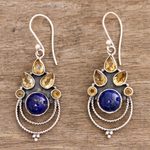 Citrine and lapis lazuli dangle earrings, 'Radiant Harmony' - Citrine and Lapis Lazuli Dangle Earrings by Indian Artisans