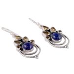 Citrine and lapis lazuli dangle earrings, 'Radiant Harmony' - Citrine and Lapis Lazuli Dangle Earrings by Indian Artisans