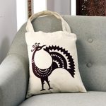 Cotton shoulder bag, 'Peacock Pose in Mahogany' - Peacock Pattern Embroidered Cotton Shoulder Bag in Mahogany