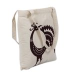 Cotton shoulder bag, 'Peacock Pose in Mahogany' - Peacock Pattern Embroidered Cotton Shoulder Bag in Mahogany