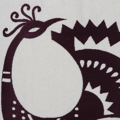 Cotton shoulder bag, 'Peacock Pose in Mahogany' - Peacock Pattern Embroidered Cotton Shoulder Bag in Mahogany