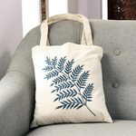 Cotton shoulder bag, 'Ferny Frond in Azure' - Azure Fern Pattern Embroidered Cotton Shoulder Bag