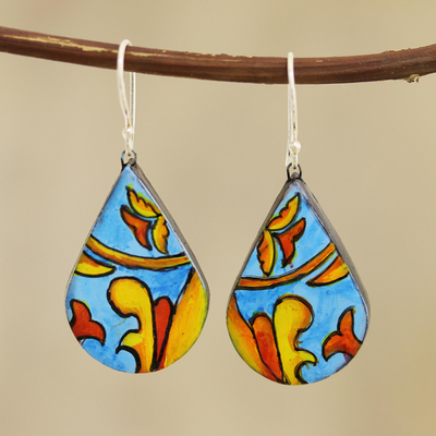 Ohrhänger aus Keramik - Handbemalte tropfenförmige Keramik-Ohrringe aus Indien