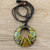 Ceramic pendant necklace, 'Madhubani Glory' - Madhubani-Style Ceramic Pendant Necklace from India thumbail